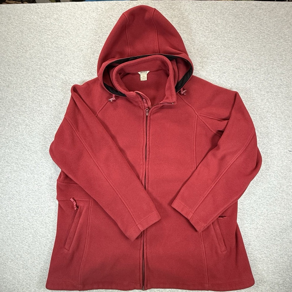 Duluth Hooded Zip Fleece Jacket Mens 2XL Red Heavyweight Outdoors Hiking